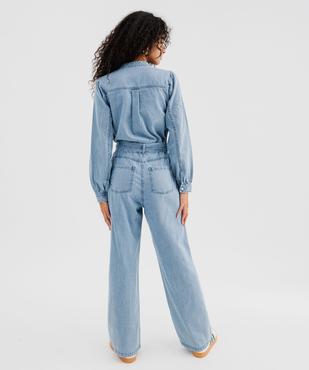 Combinaison pantalon en toile denim avec détails brodés femme vue3 - GEMO 4G FEMME - GEMO