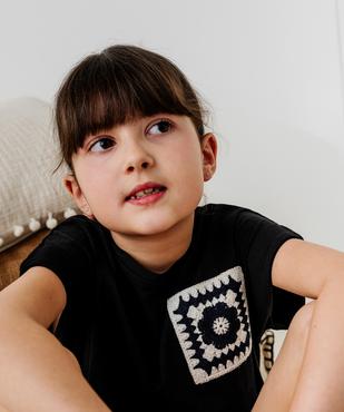 Tee-shirt manches courtes à revers coupe loose et broderie crochet fille vue1 - GEMO 4G FILLE - GEMO