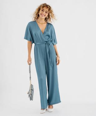 Combi-pantalon manches courtes en satin plissé femme vue1 - GEMO(FEMME PAP) - GEMO