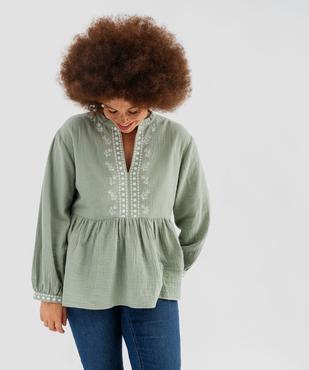 Blouse manches longues en gaze de coton brodé femme grande taille vue1 - GEMO (G TAILLE) - GEMO