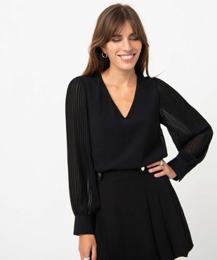 Blouse femme en voile à manches longues plissées vue1 - GEMO(FEMME PAP) - GEMO