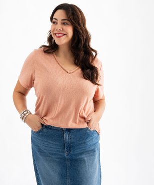 Tee-shirt manches courtes pailleté à col V femme grande taille vue1 - GEMO (G TAILLE) - GEMO