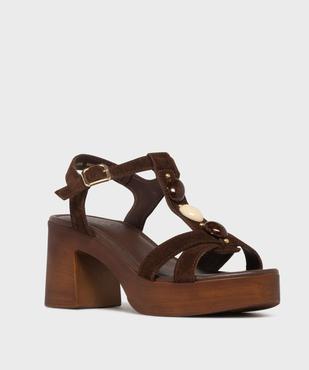 Sandales en cuir à talon large et patin épais femme - Tanéo vue1 - TANEO - GEMO