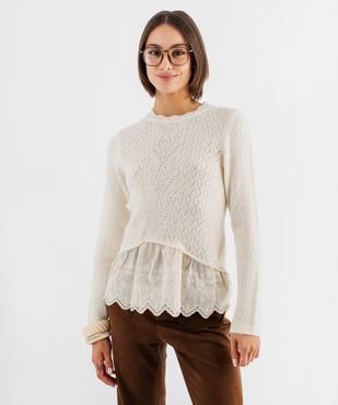 Pull col rond ajouré femme vue1 - GEMO(FEMME PAP) - GEMO