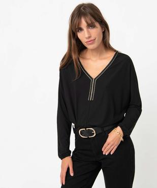 Tee-shirt femme à manches longues et encolure fantaisie vue1 - GEMO(FEMME PAP) - GEMO