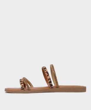 Mules plates à fines brides à strass et motif léopard femme vue3 - FOLLOW ME - GEMO