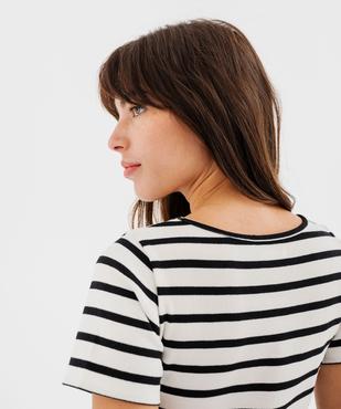 Body à manches courtes rayé en maille côtelée femme vue3 - GEMO 4G FEMME - GEMO