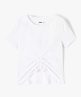 Tee-shirt fille en maille côtelée avec cordons coulissant sur l’avant vue2 - GEMO (JUNIOR) - GEMO