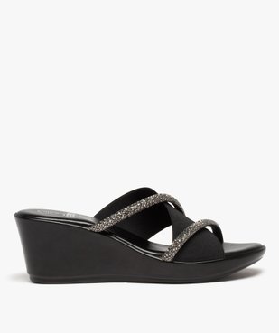 Mules femme à talon compensé et brides strass vue1 - GEMO(URBAIN) - GEMO