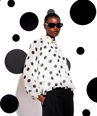 Blouse à pois en voile avec lien dans le dos femme vue1 - GEMO(FEMME PAP) - GEMO