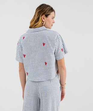 Chemise manches courtes coupe boxy rayée et brodée femme vue3 - GEMO(FEMME PAP) - GEMO
