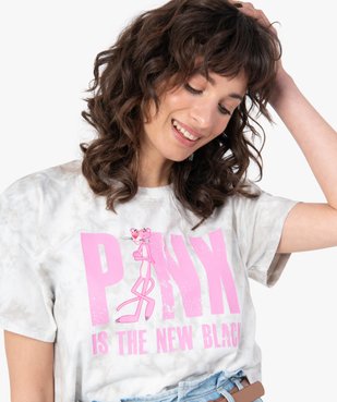 Tee-shirt femme court avec motif sur le buste – La panthère rose vue2 - PANTHERE  ROSE - GEMO
