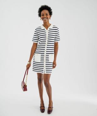 Robe pull courte à rayures et boutons gravés femme vue1 - GEMO 4G FEMME - GEMO