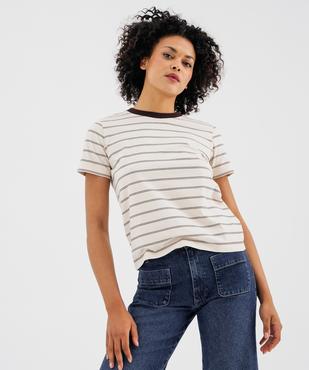 Tee-shirt manches courtes et col rond en coton résistant femme vue1 - GEMO(FEMME PAP) - GEMO