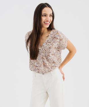 Tee-shirt manches courtes à col V femme vue2 - GEMO 4G FEMME - GEMO