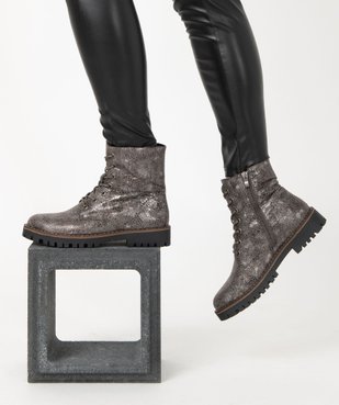 Boots lacées à semelle crantée et reflets brillants femme vue1 - GEMO (CASUAL) - GEMO