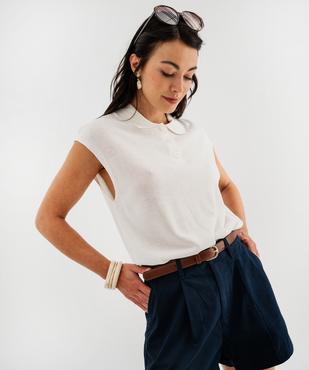 Pull sans manches à col polo en maille fine femme - LuluCastagnette vue2 - LULUCASTAGNETTE - GEMO