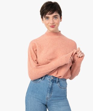 Pull femme en maille côtelée horizontale à col montant vue1 - GEMO(FEMME PAP) - GEMO