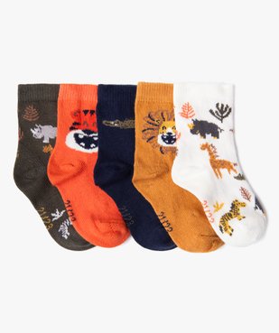 Chaussettes hautes imprimées animaux de la savane bébé garçon (lot de 5) vue1 - GEMO 4G BEBE - GEMO