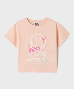 Tee-shirt manches courtes en jersey de coton imprimé fille -  Smiley World vue1 - SMILEY WORLD - GEMO