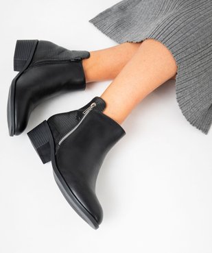 Bottines femme avec zip fantaisie et arrière effet grainé vue1 - GEMO (CASUAL) - GEMO