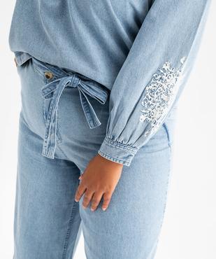 Jean wide leg en denim de coton fin avec ceinture à nouer femme grande taille vue2 - GEMO (G TAILLE) - GEMO