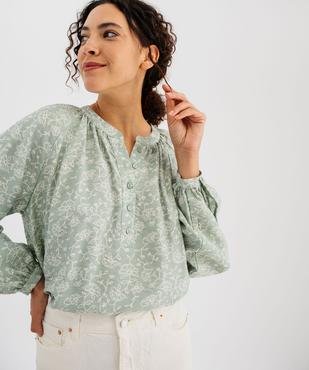 Blouse manches longues en viscose fleurie à col rond boutonné femme vue2 - GEMO 4G FEMME - GEMO