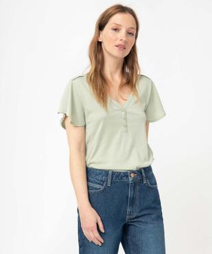 Tee-shirt femme à col V et manches volantées vue1 - GEMO 4G FEMME - GEMO