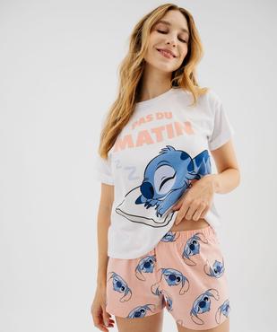 Pyjashort en jersey de coton imprimé femme - Stitch vue3 - LILO & STITCH - GEMO