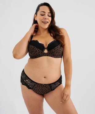 Culotte en microfibre et dentelle à motif léopard vue3 - GEMO(HOMWR FEM) - GEMO