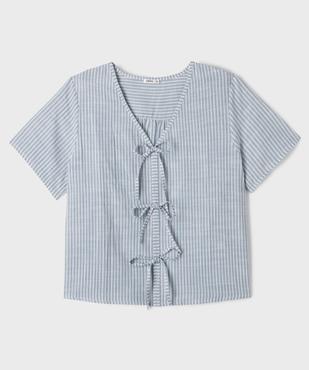 Blouse manches courtes en toile de coton rayé femme grande taille vue1 - GEMO (G TAILLE) - GEMO