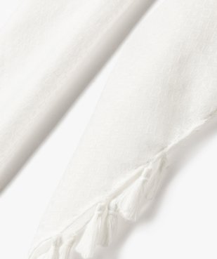 Foulard femme uni en maille texturée et finitions pompons vue2 - GEMO 4G FEMME - GEMO