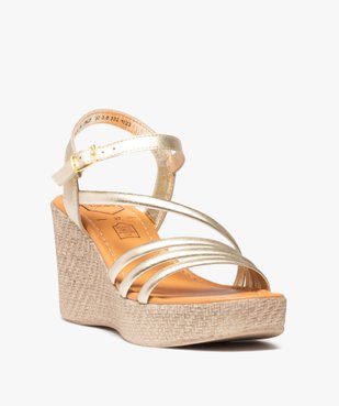 Sandales femme compensées à brides métallisées en cuir - Taneo vue2 - TANEO - GEMO