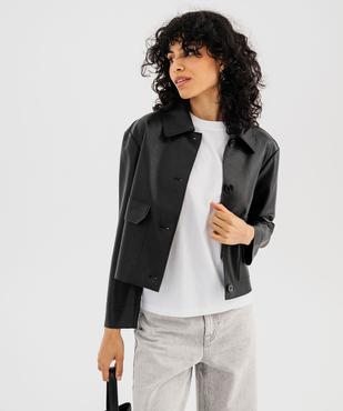 Veste courte en cuir imitation avec poches à rabat femme vue1 - GEMO(FEMME PAP) - GEMO