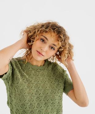 Pull manches courtes en maille ajourée à col rond femme vue2 - GEMO(FEMME PAP) - GEMO