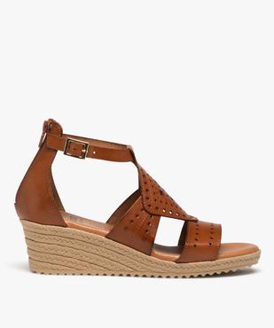 Sandales femme compensées dessus cuir ajouré vue1 - GEMO(URBAIN) - GEMO