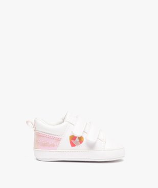 Baskets naissance bébé fille à scratch avec détails scintillants vue1 - GEMO 4G BEBE - GEMO