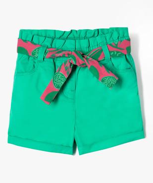 Short en toile taille haute avec ceinture à nouer fille vue1 - GEMO (ENFANT) - GEMO