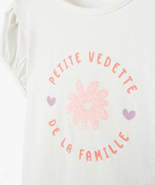 Tee-shirt bébé fille à manches ballon et message pailleté vue2 - GEMO(BEBE DEBT) - GEMO