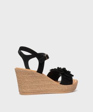 Sandales en cuir à talon compensé et fleurs en relief femme - Tanéo vue4 - TANEO - GEMO