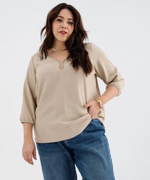 Blouse manches 3/4 en maille fluide et col V femme grande taille vue2 - GEMO (G TAILLE) - GEMO