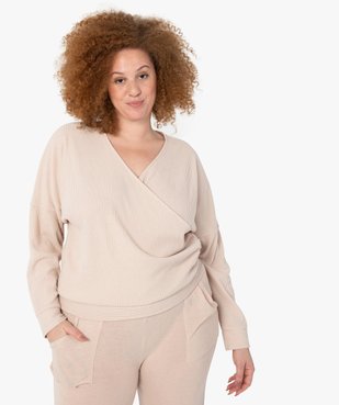 Tee-shirt femme grande taille à manches longues forme cache-cœur  vue1 - GEMO(HOMWR FEM) - GEMO