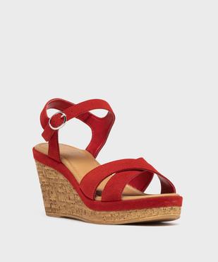 Sandales à brides en cuir métallisé et semelle compensée femme - Tanéo vue2 - TANEO - GEMO