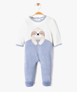 Pyjama bébé en velours motif paresseux à pont-dos vue1 - GEMO(BB COUCHE) - GEMO