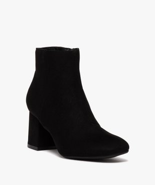 Boots femme à talon carré en velours uni et à zip vue2 - GEMO 4G FEMME - GEMO