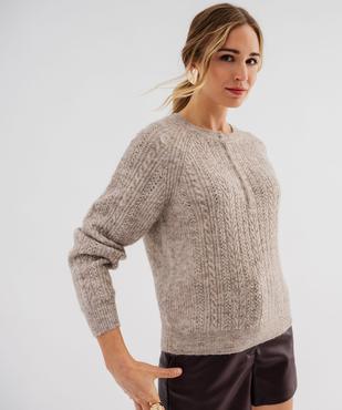 Pull à col rond boutonné en maille fantaisie femme vue1 - GEMO 4G FEMME - GEMO