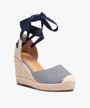 Sandales compensées femme dessus toile à lacets ruban vue2 - SANS MARQUE - GEMO