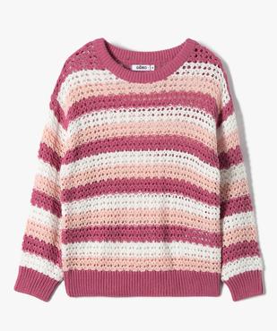 Pull fille ajouré à rayures tricolores vue2 - GEMO (ENFANT) - GEMO