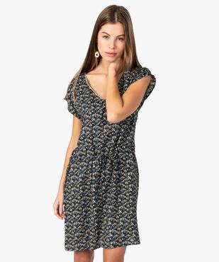 Robe femme fluide à motifs avec lien coulissant à la taille vue1 - GEMO(FEMME PAP) - GEMO