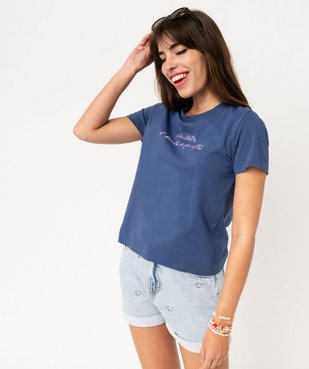 Tee-shirt manches courtes en coton à message femme vue6 - GEMO(FEMME PAP) - GEMO